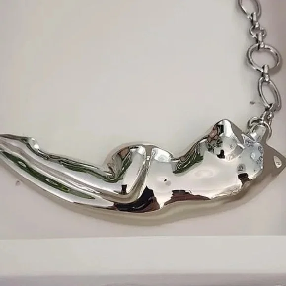 Zara Abstract Sculptured Torso Body Silver Chain Link Necklace Bold Artsy NWT - Picture 8 of 12